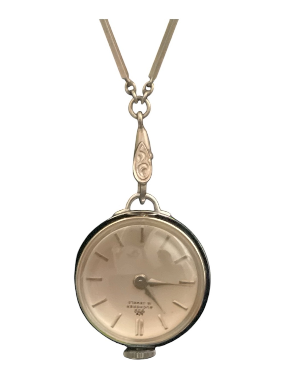 Bucherer Vintage 15 Jewels Silver Pocket Watch with Chain-Swiss
